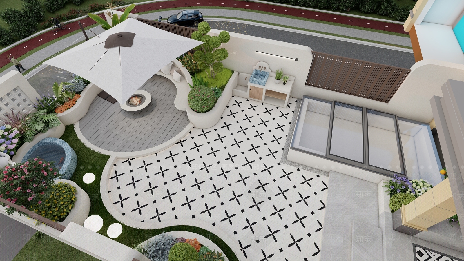 法式奶油屋顶花园SU模型下载【ID:1203574253】