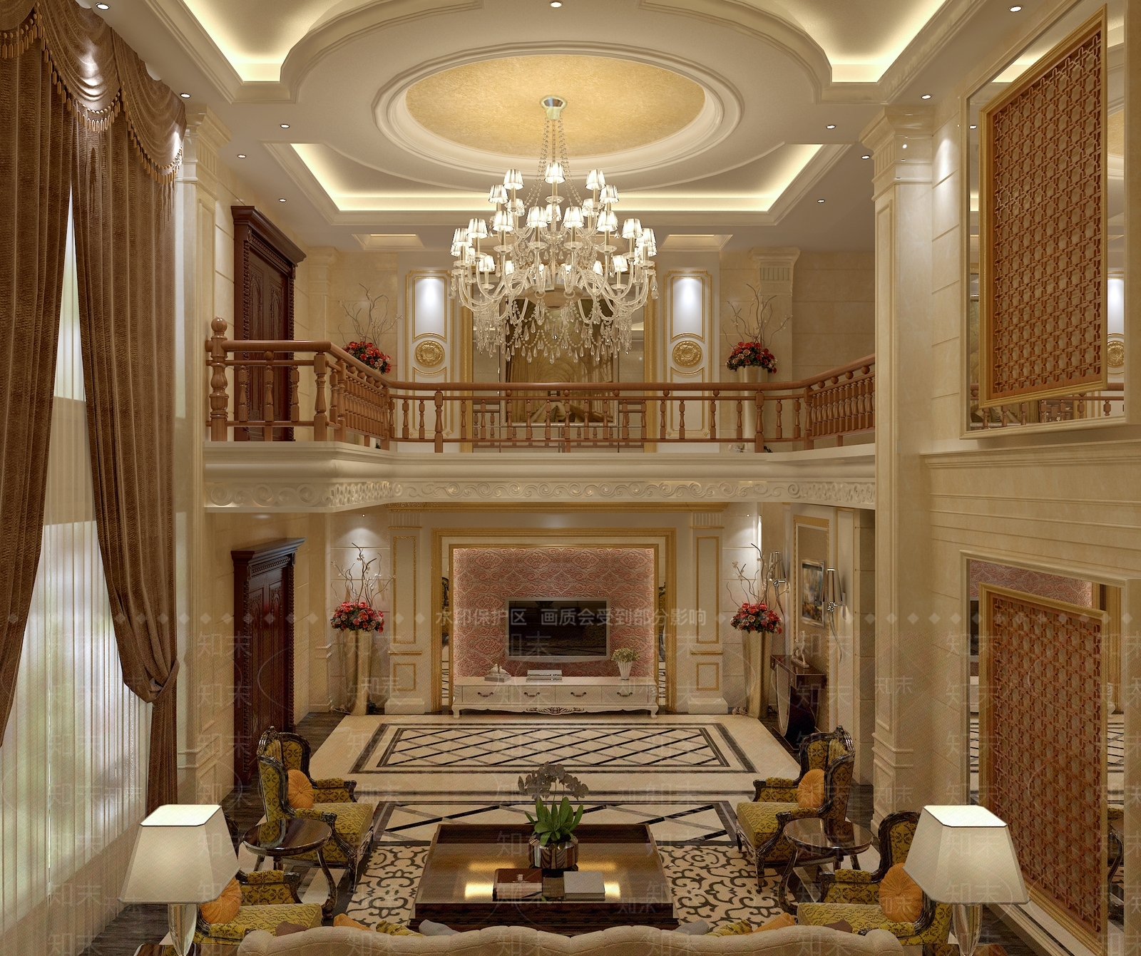 欧式简欧别墅客厅3D模型下载【ID:1203574765】