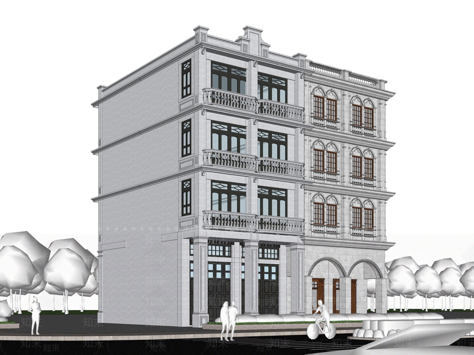 中式复古商场建筑SU模型下载【ID:1203578482】