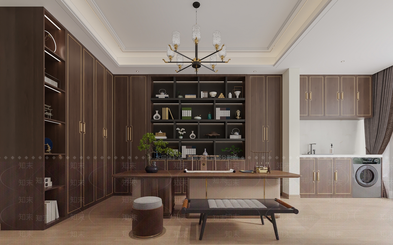 新中式书房3D模型下载【ID:1203578012】