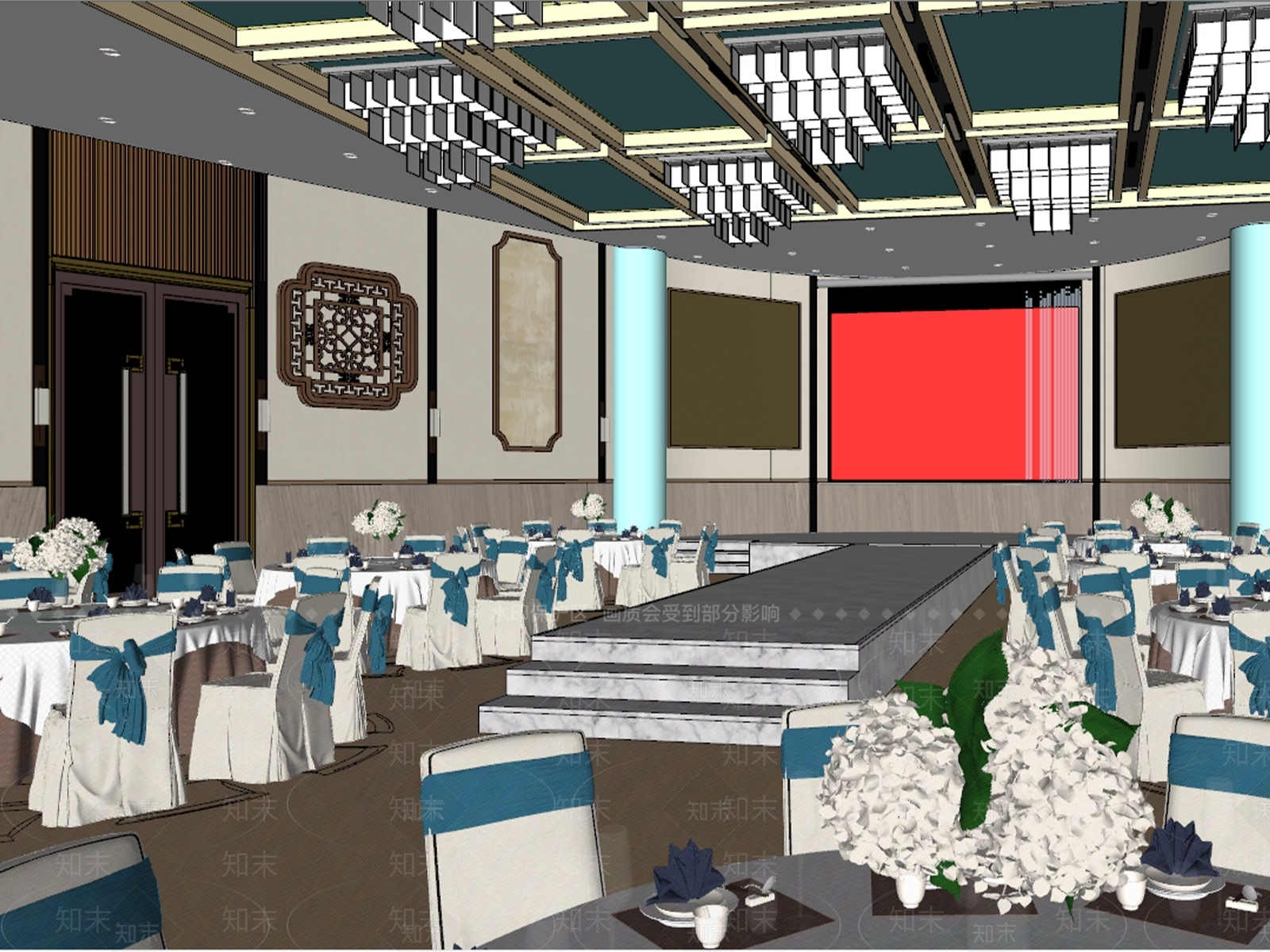 新中式宴会厅SU模型下载【ID:1204696189】