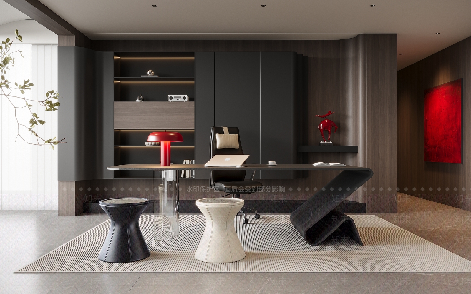 现代意式开放式书房3D模型下载【ID:1203580243】