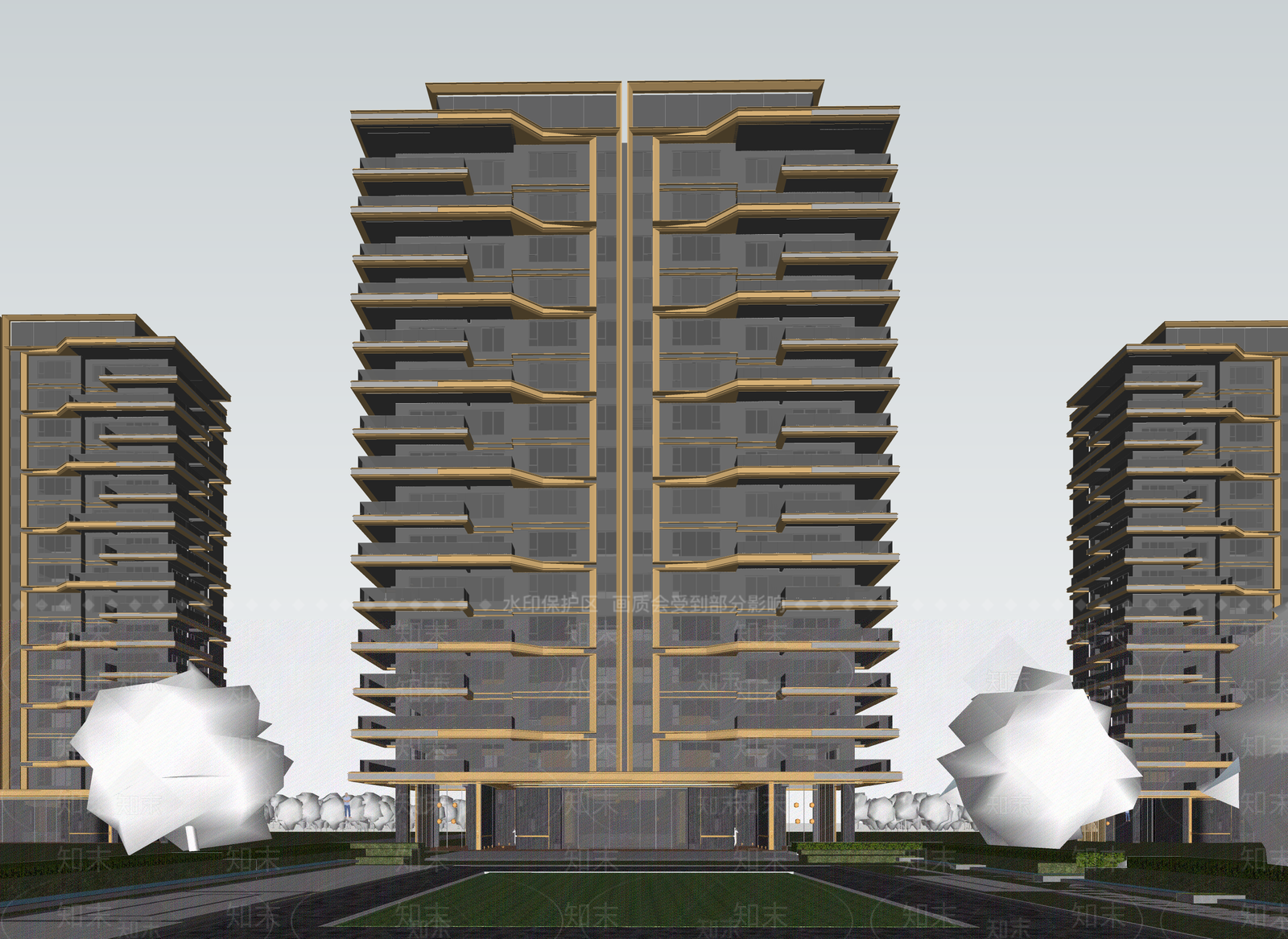 现代高层住宅SU模型下载【ID:1203581733】