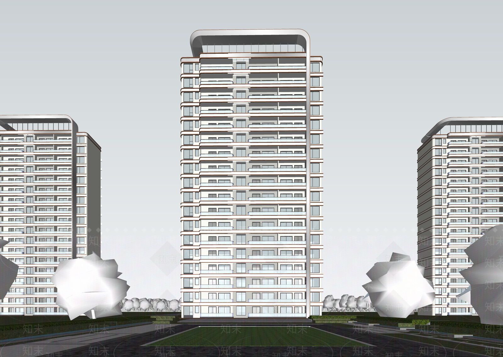 现代高层住宅SU模型下载【ID:1203581990】