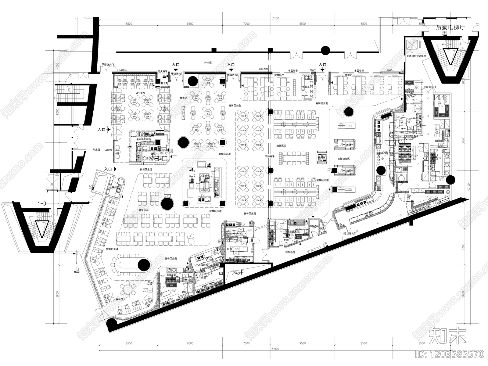 12套美食广场美食城美食街室内CAD施工图cad施工图下载【ID:1203585570】