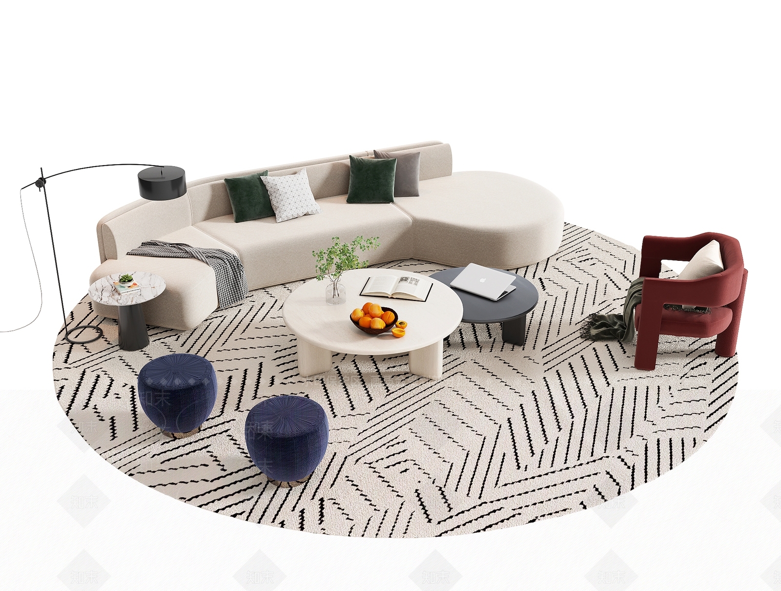 现代简约沙发组合3D模型下载【ID:1203590364】