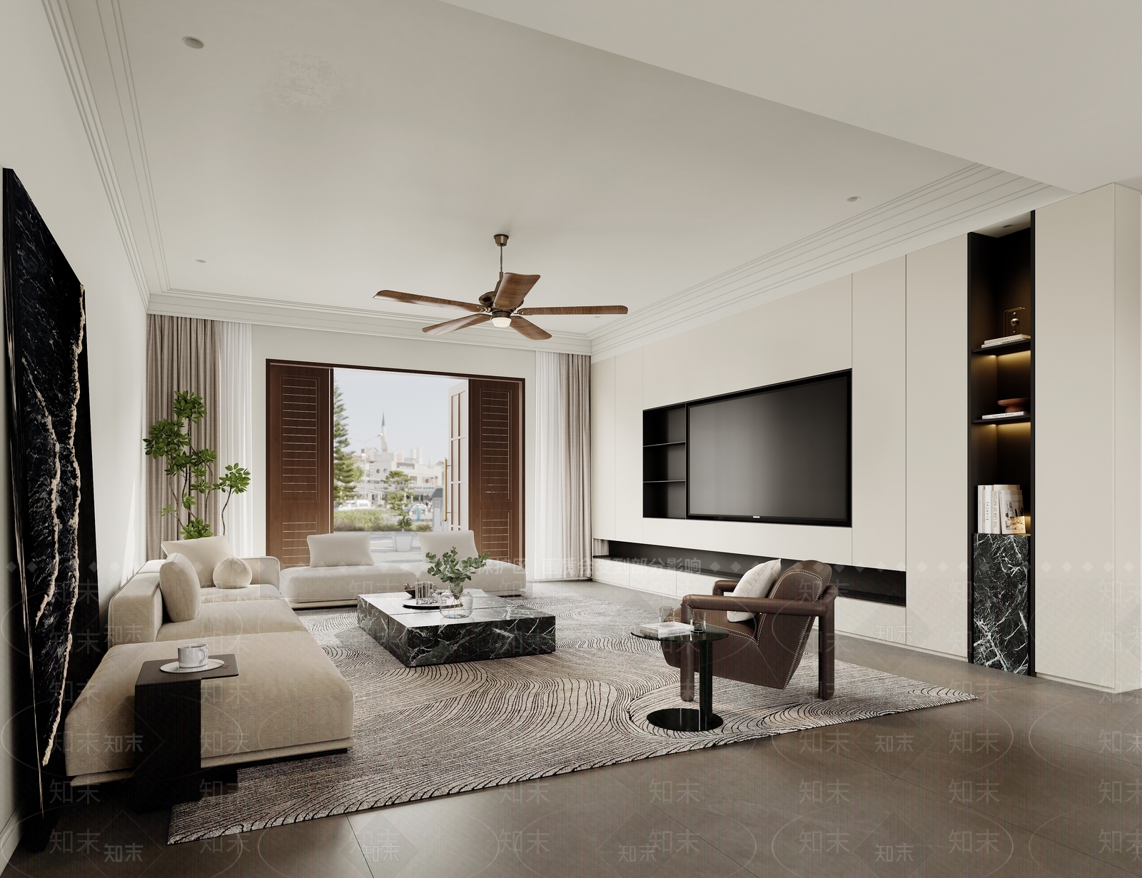 现代美式家居客厅3D模型下载【ID:1203592607】