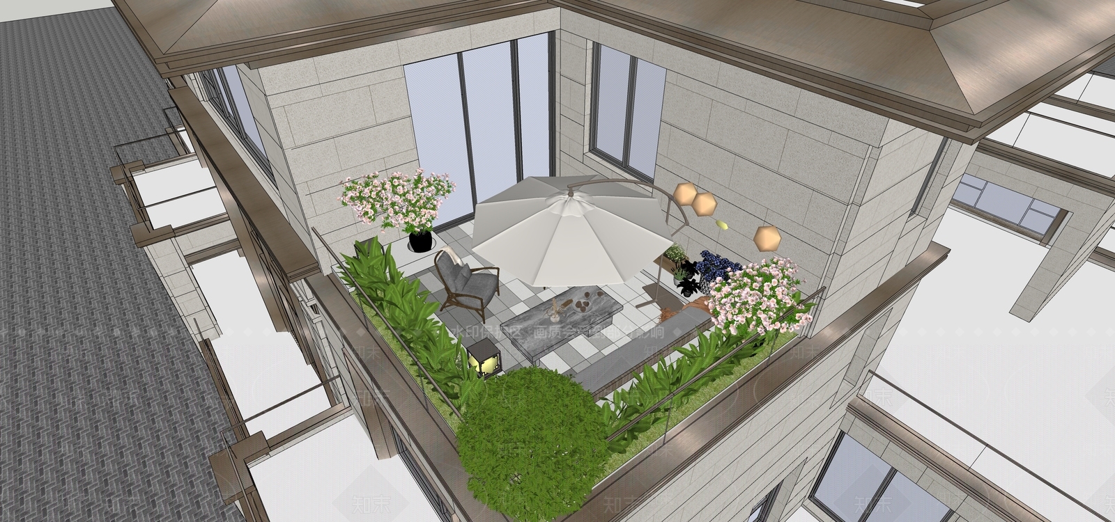 现代屋顶花园SU模型下载【ID:1203592999】