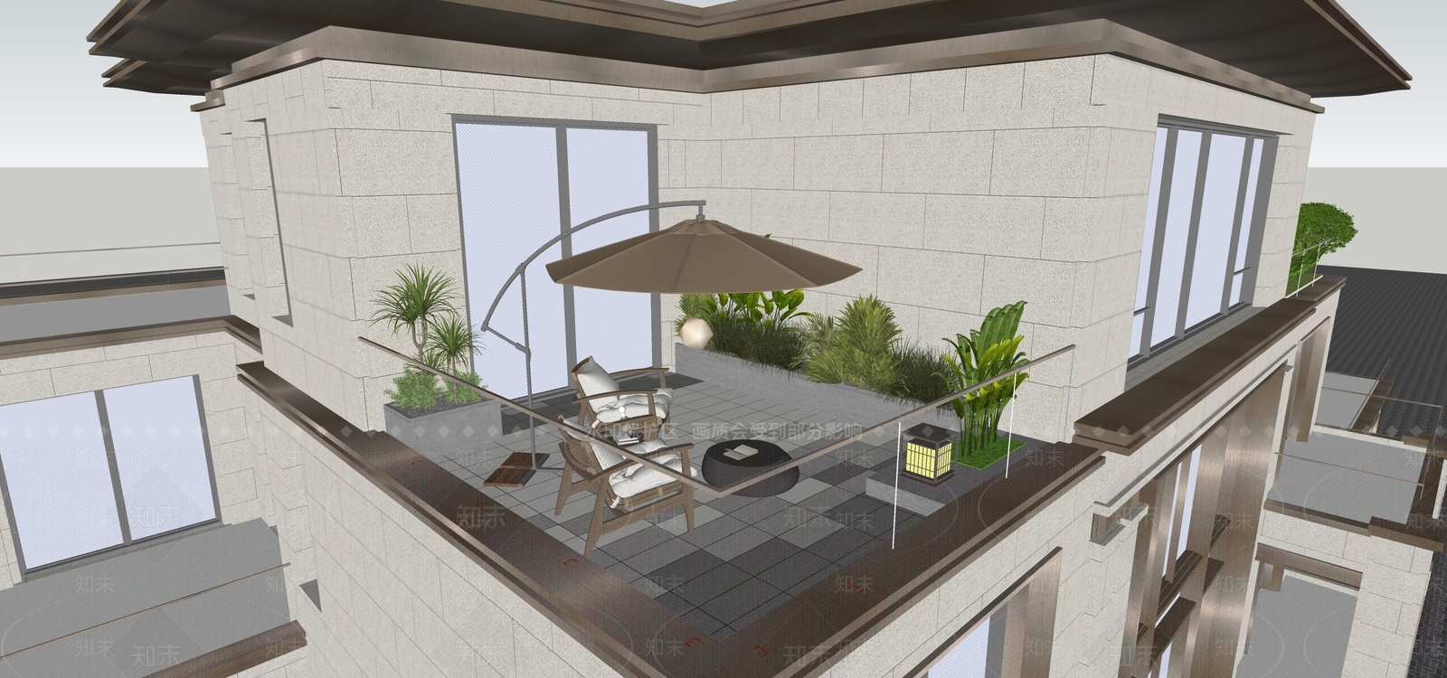 现代屋顶花园SU模型下载【ID:1203592999】