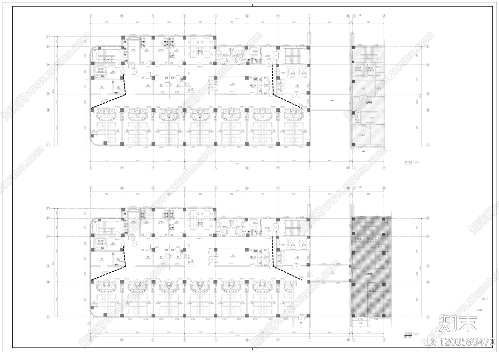 现代医院建筑cad施工图下载【ID:1203593470】