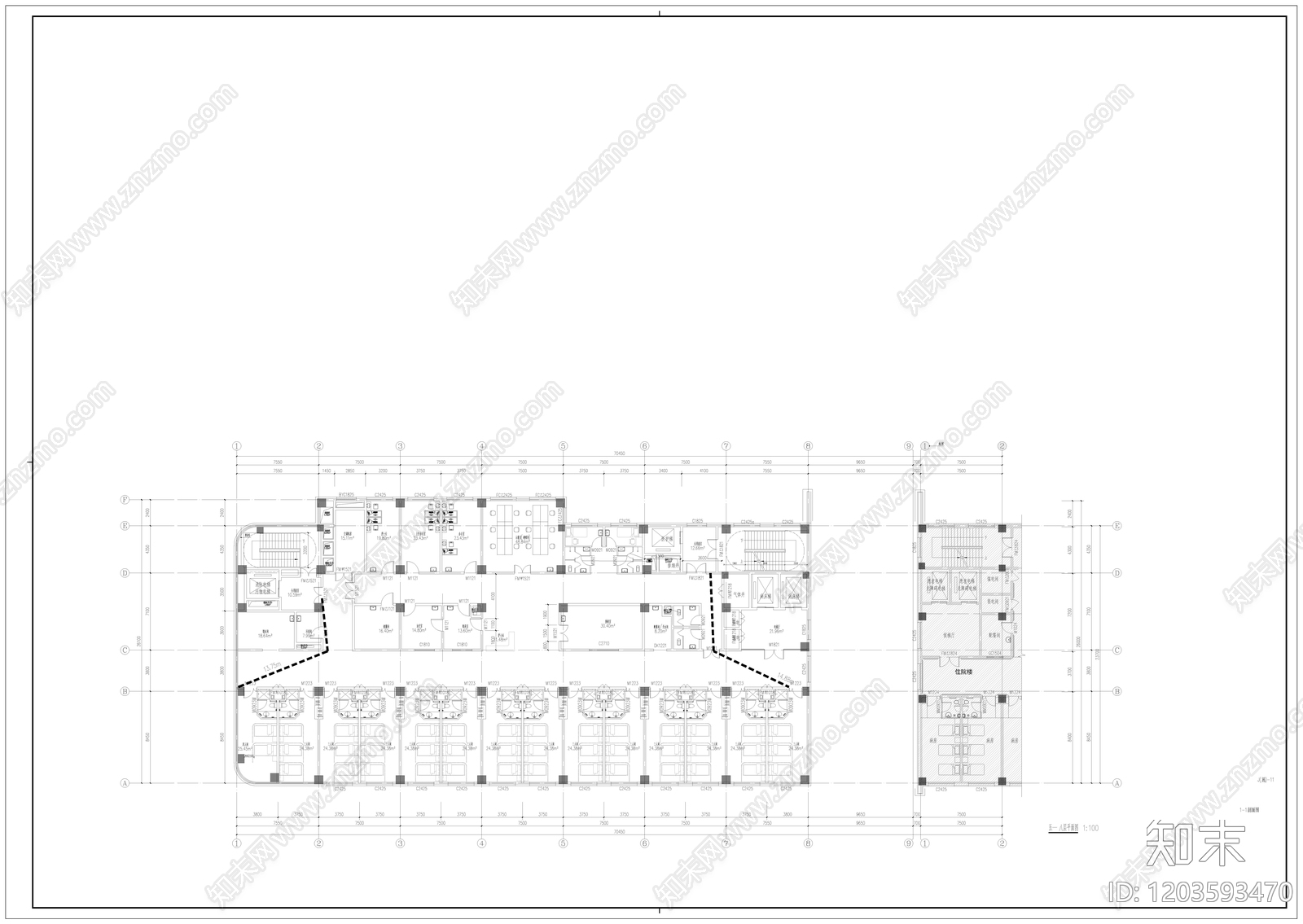 现代医院建筑cad施工图下载【ID:1203593470】