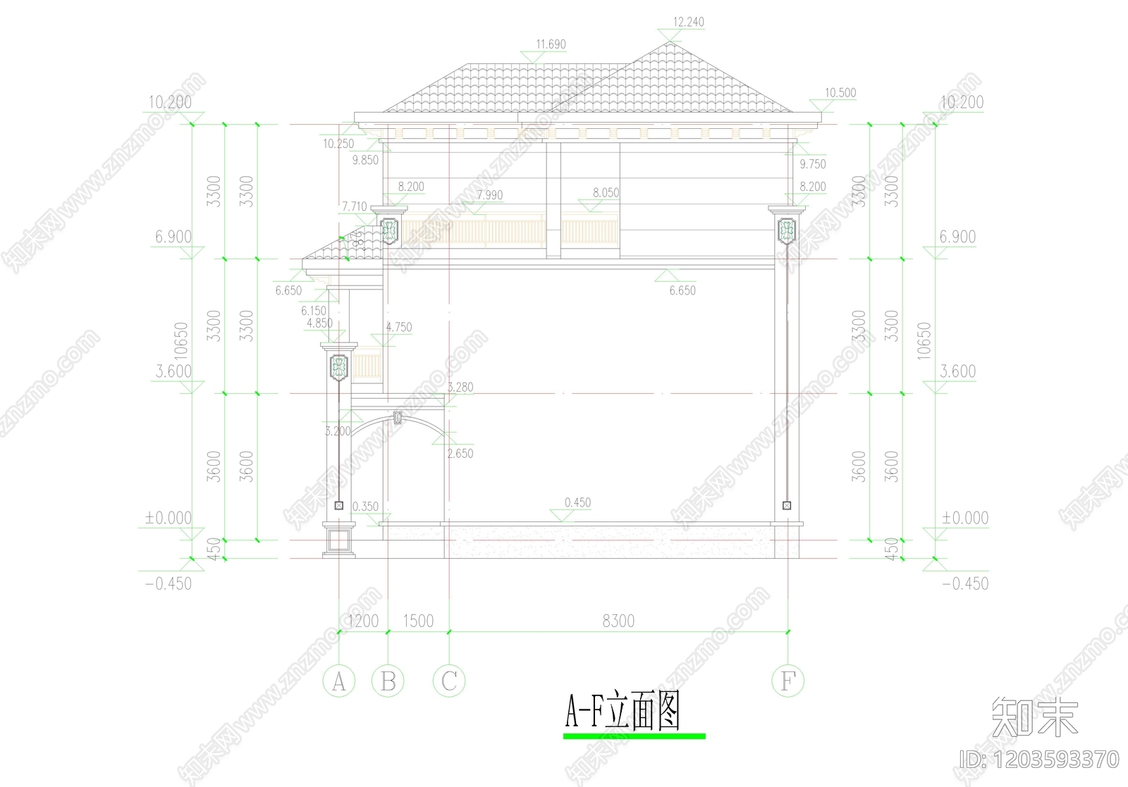 现代中式别墅建筑cad施工图下载【ID:1203593370】