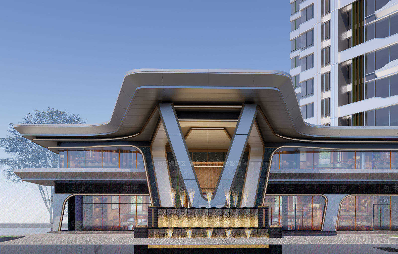 现代轻奢售楼处建筑SU模型下载【ID:1203594831】