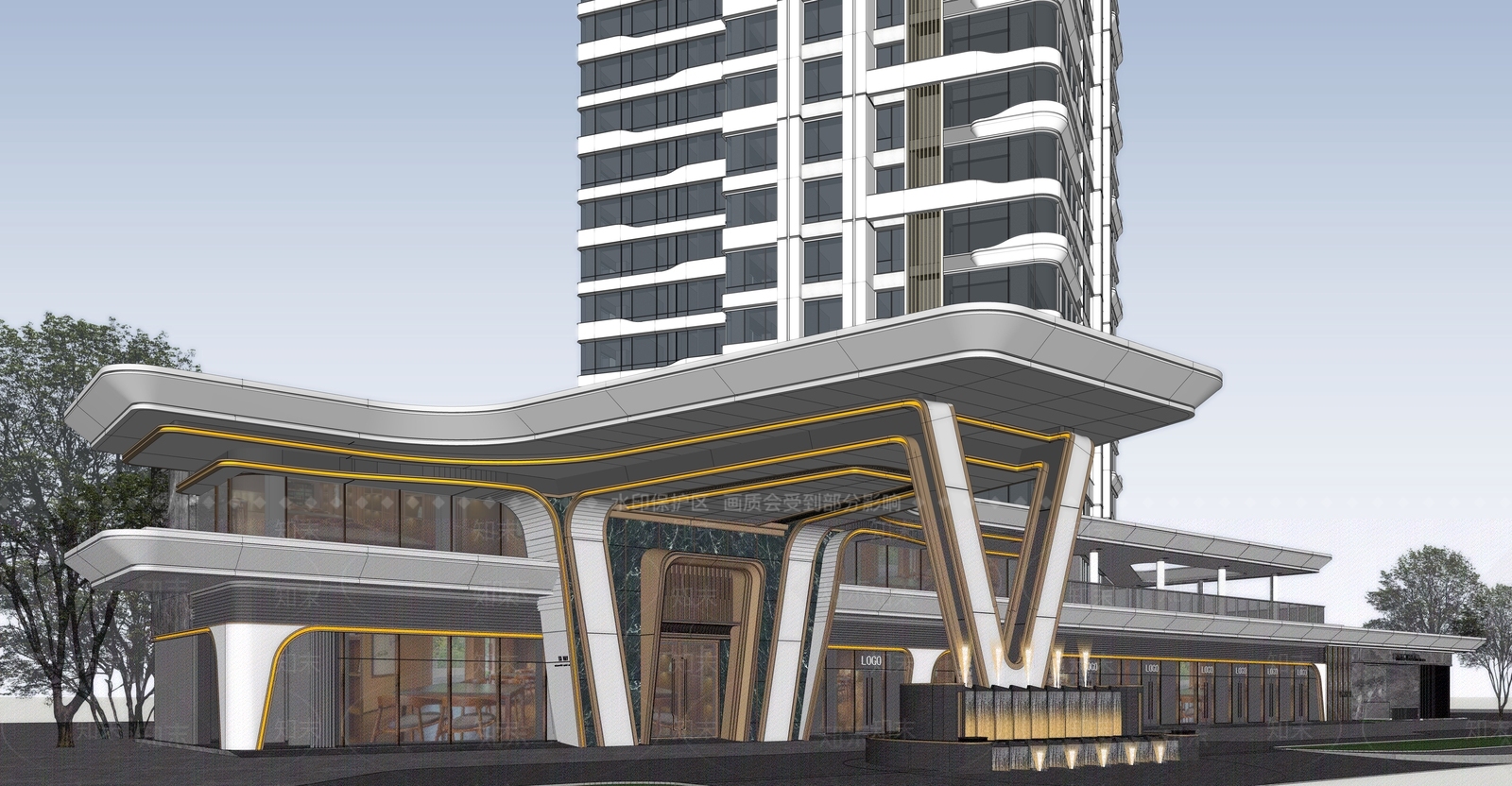 现代轻奢售楼处建筑SU模型下载【ID:1203594831】