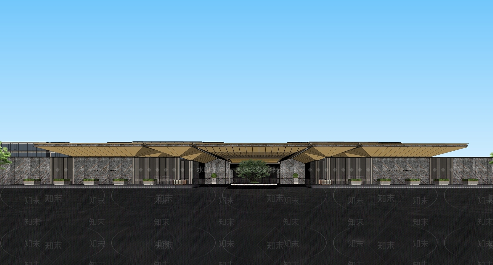 现代新中式小区建筑SU模型下载【ID:1203594830】
