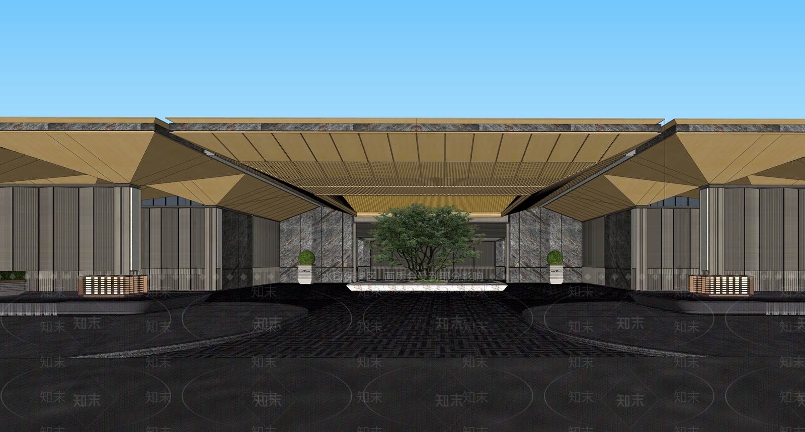 现代新中式小区建筑SU模型下载【ID:1203594830】