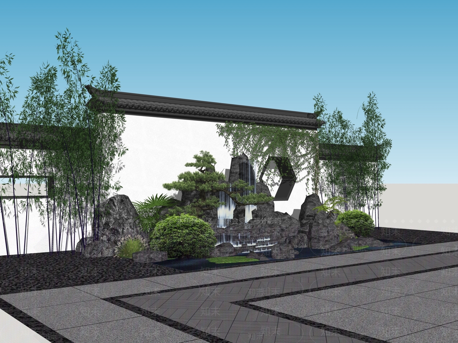 新中式中式假山SU模型下载【ID:1203594945】