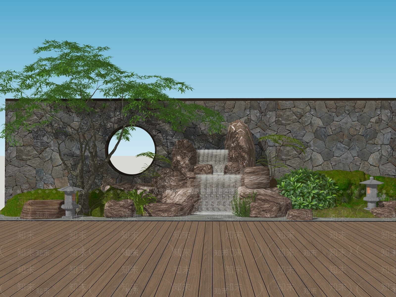 现代新中式假山SU模型下载【ID:1203595035】