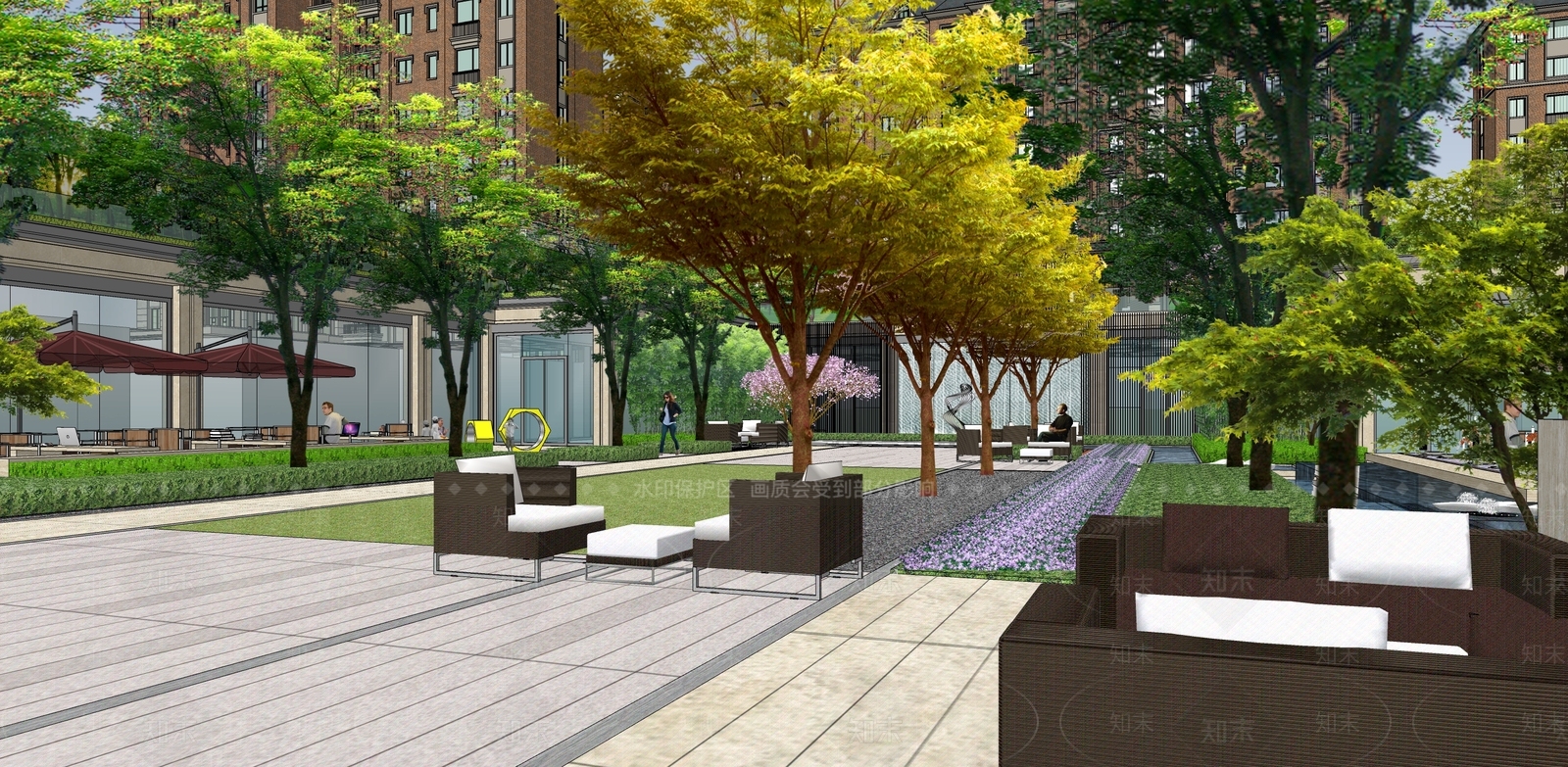 现代小区景观SU模型下载【ID:1203596839】