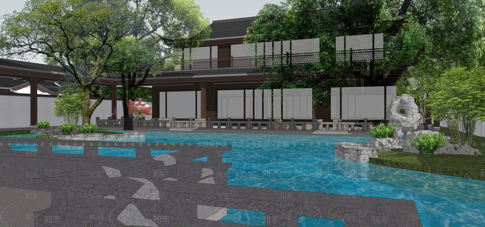 新中式中式售楼处建筑SU模型下载【ID:1203598486】