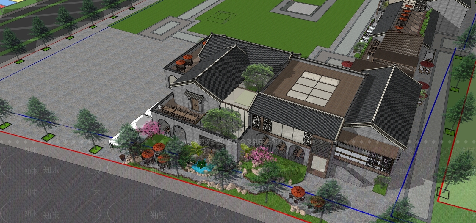 新中式中式商业街SU模型下载【ID:1203598597】