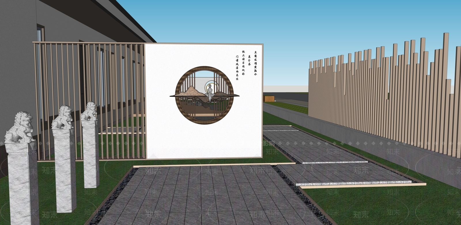 新中式别墅庭院SU模型下载【ID:1203600717】