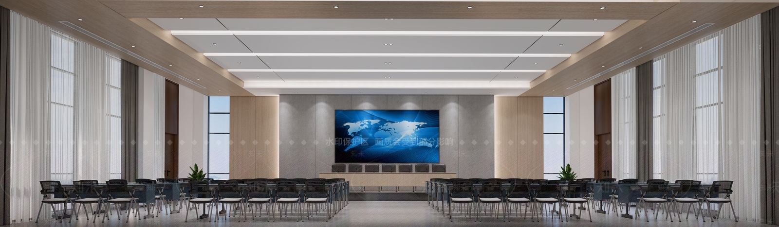 现代新中式会议室SU模型下载【ID:1203601316】