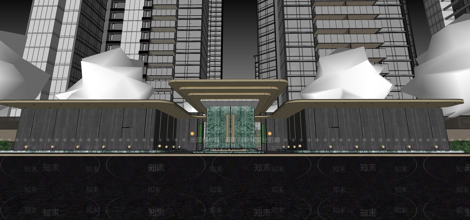 现代售楼处建筑SU模型下载【ID:1203601428】