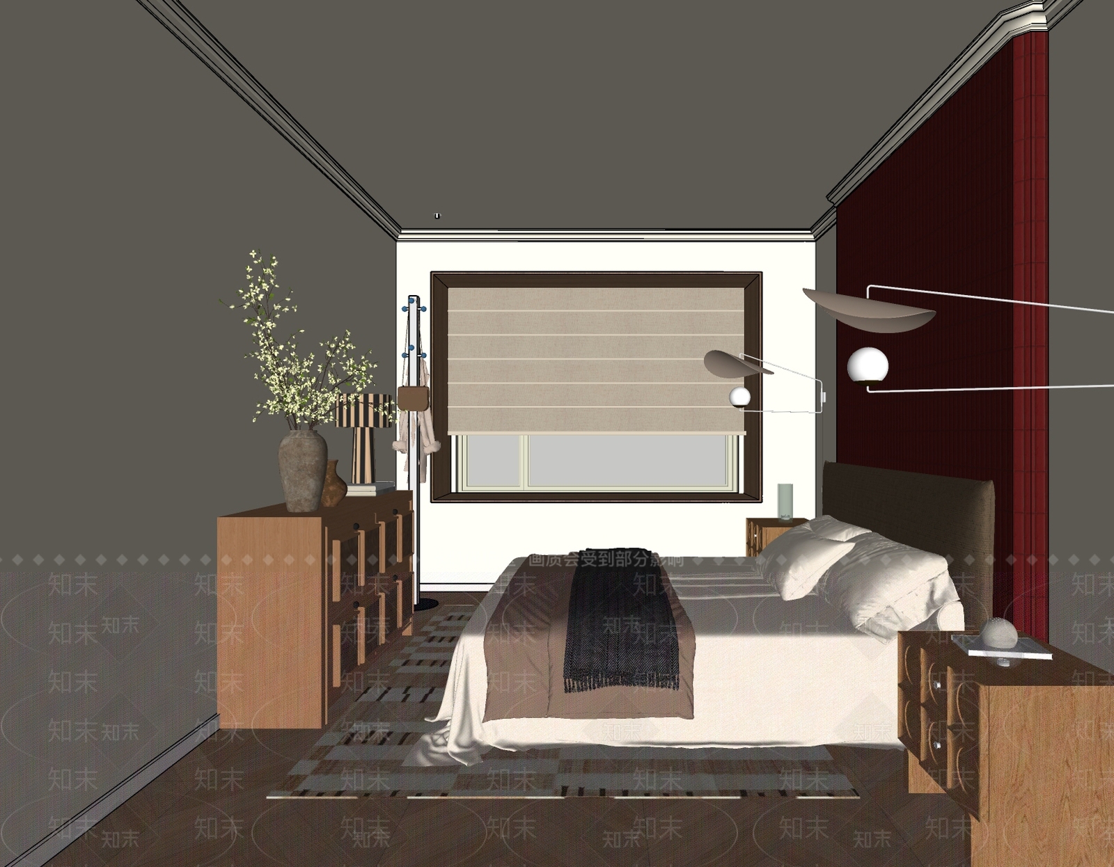 中古奶油家居卧室SU模型下载【ID:1203602544】