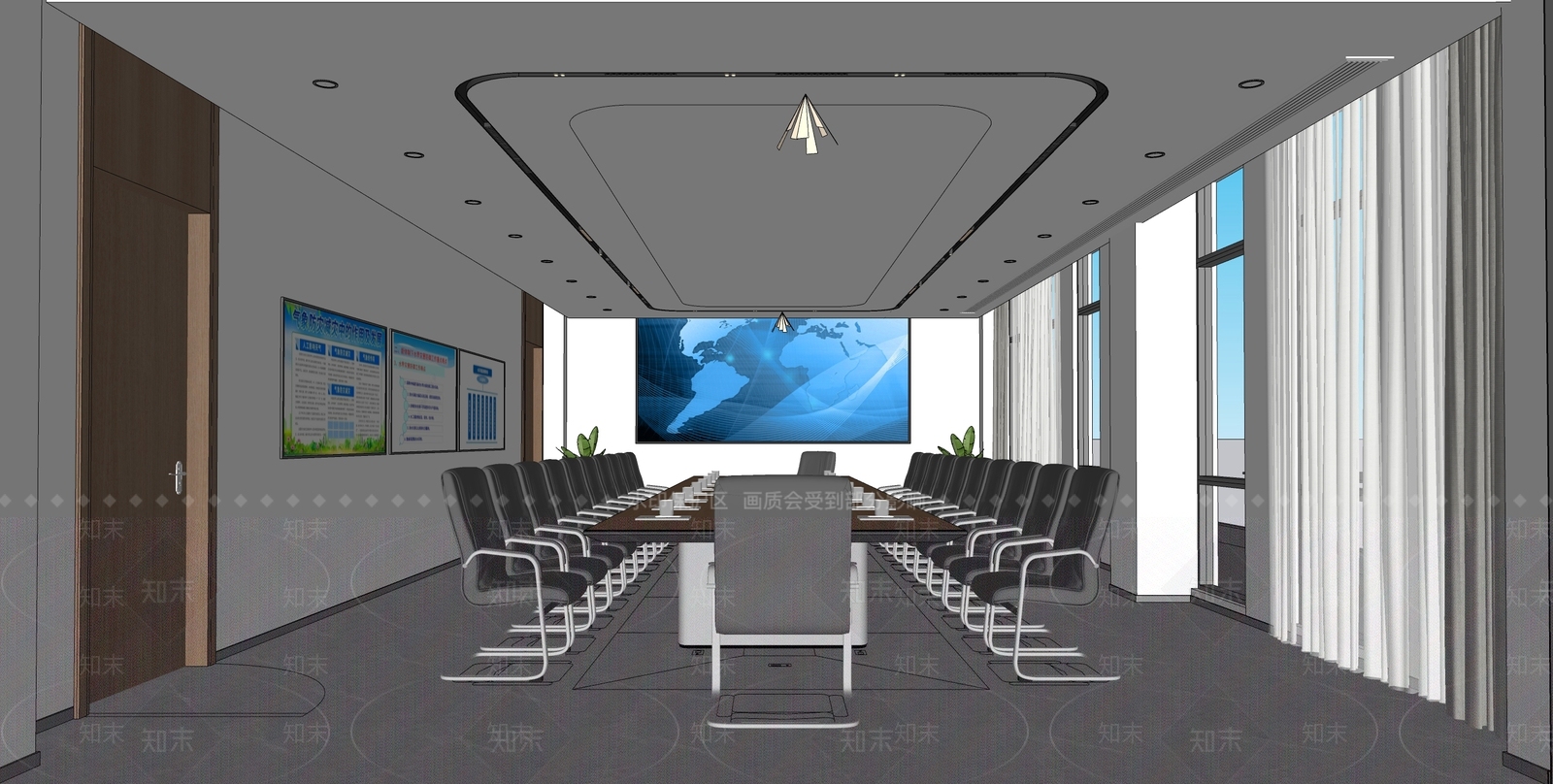现代新中式会议室SU模型下载【ID:1203602528】