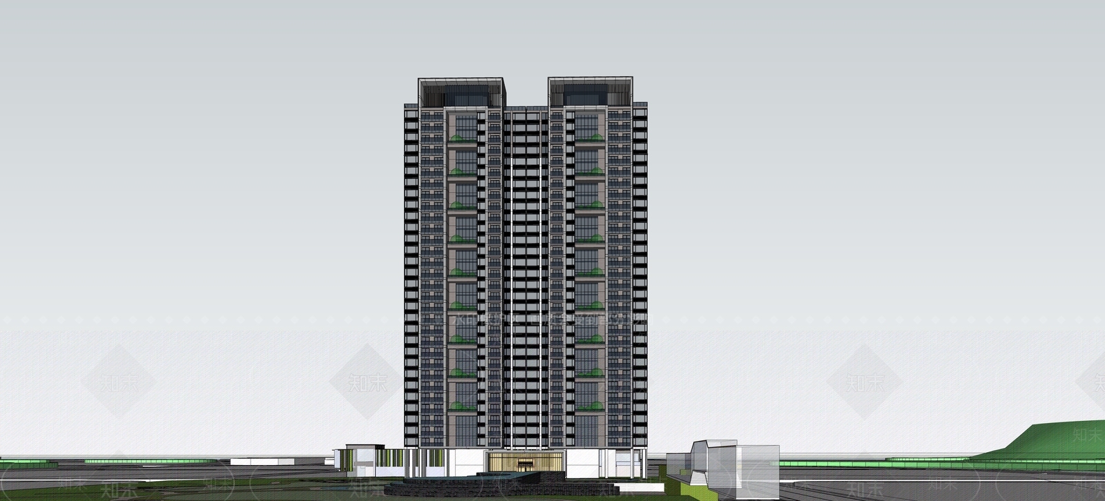 现代高层住宅SU模型下载【ID:1203604356】
