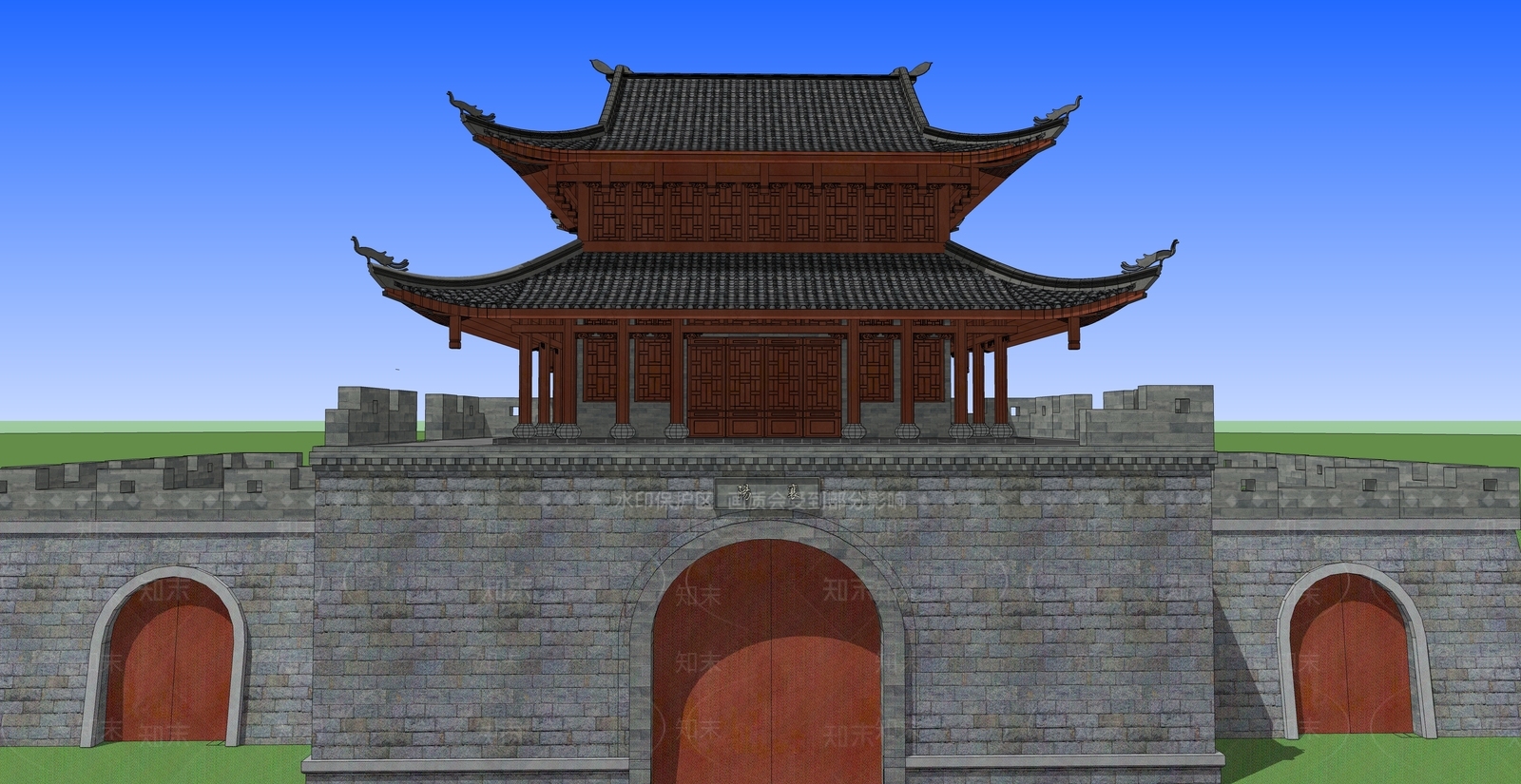 中式极简古建筑SU模型下载【ID:1203725962】