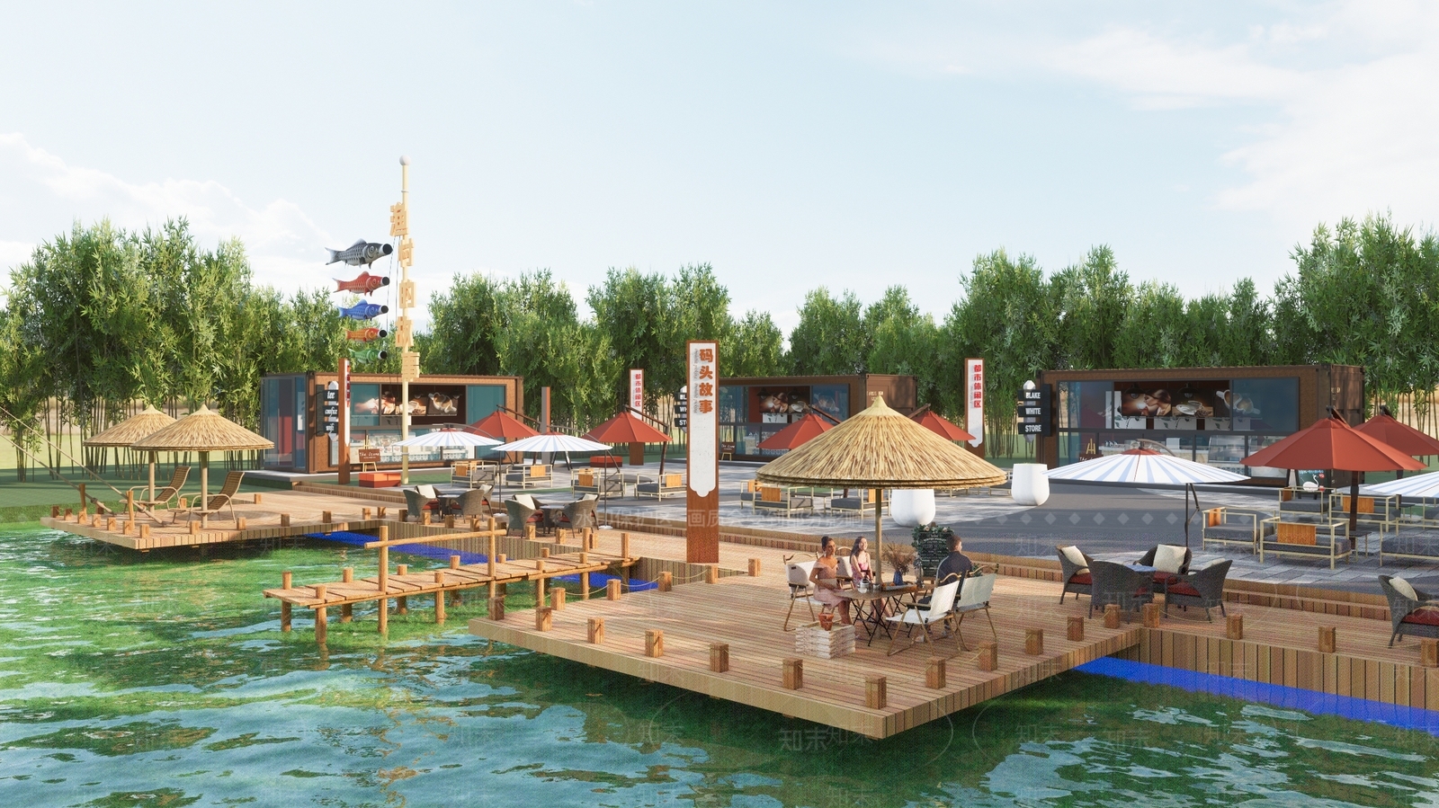 新中式滨水景观SU模型下载【ID:1203607265】