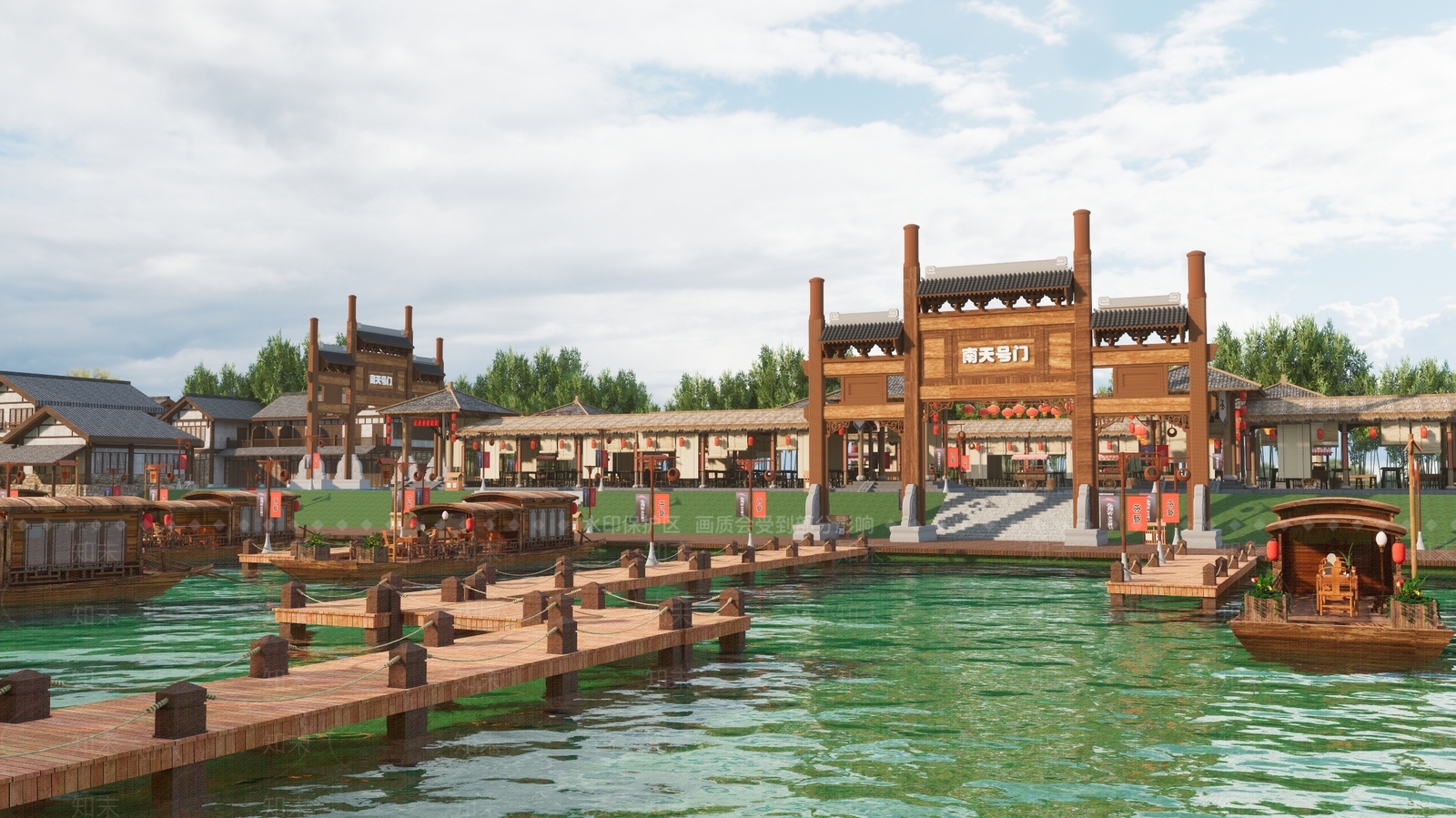 中式新中式商业街SU模型下载【ID:1203607493】