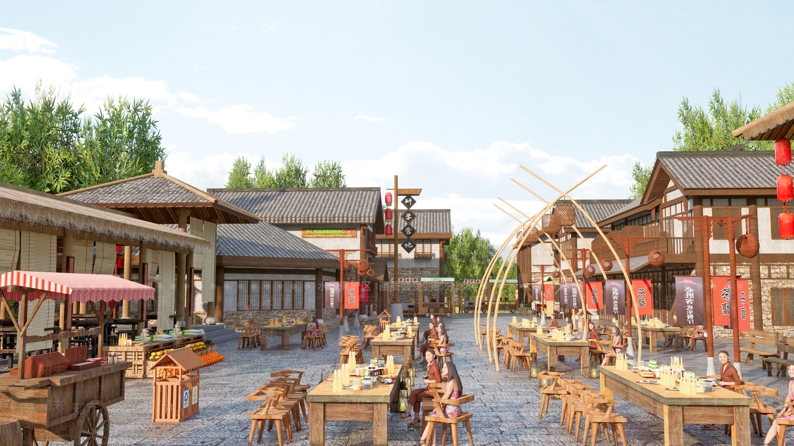 中式商业街SU模型下载【ID:1203607468】
