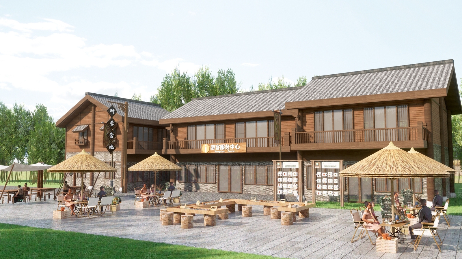 中式新中式商业街SU模型下载【ID:1203607538】