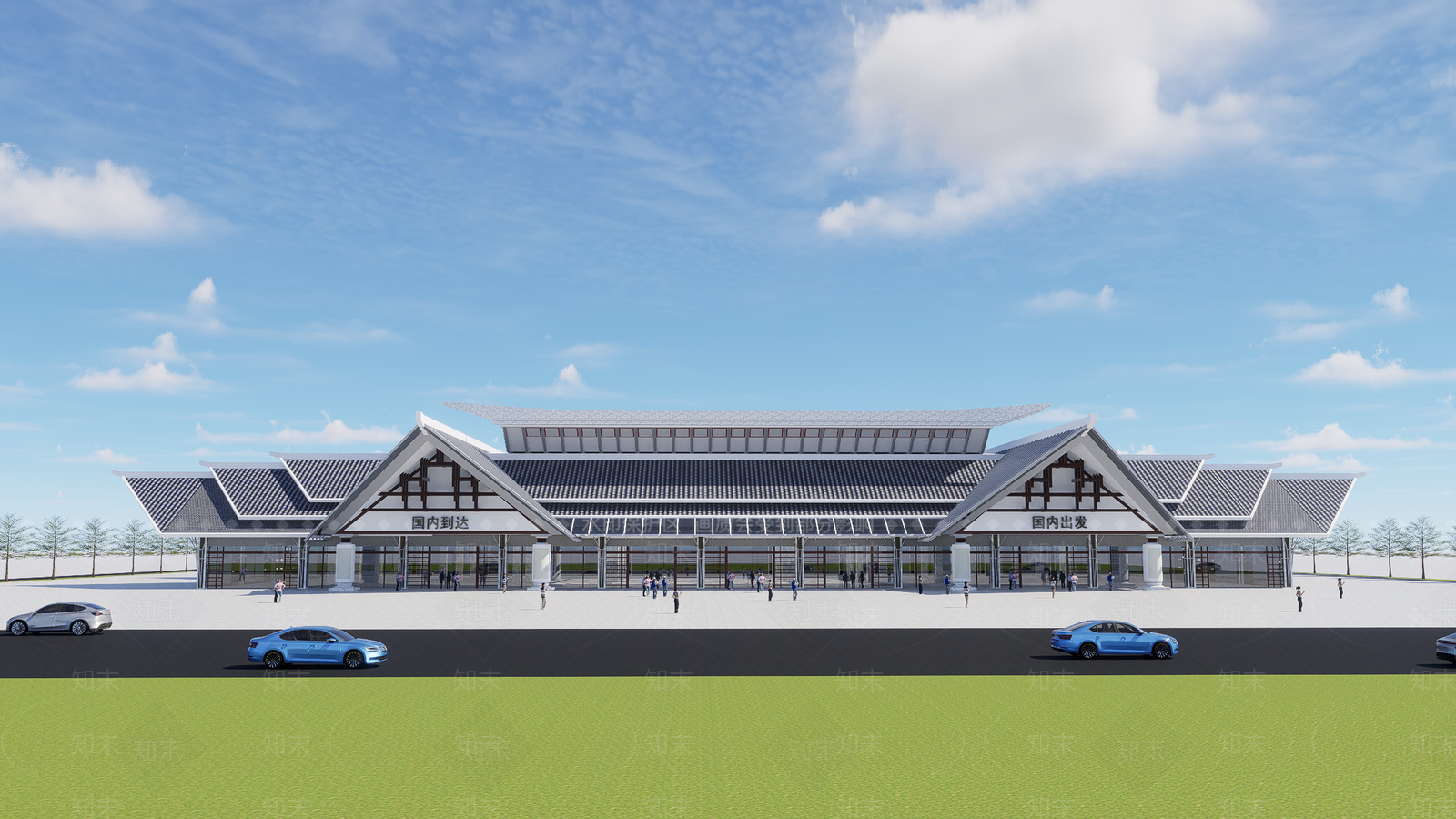 新中式火车站SU模型下载【ID:1203609816】