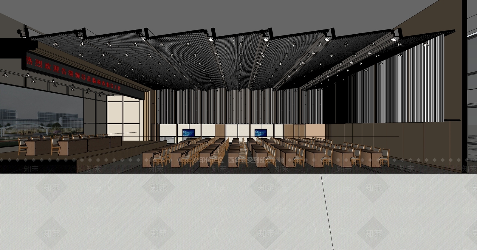 现代新中式会议室SU模型下载【ID:1203609926】