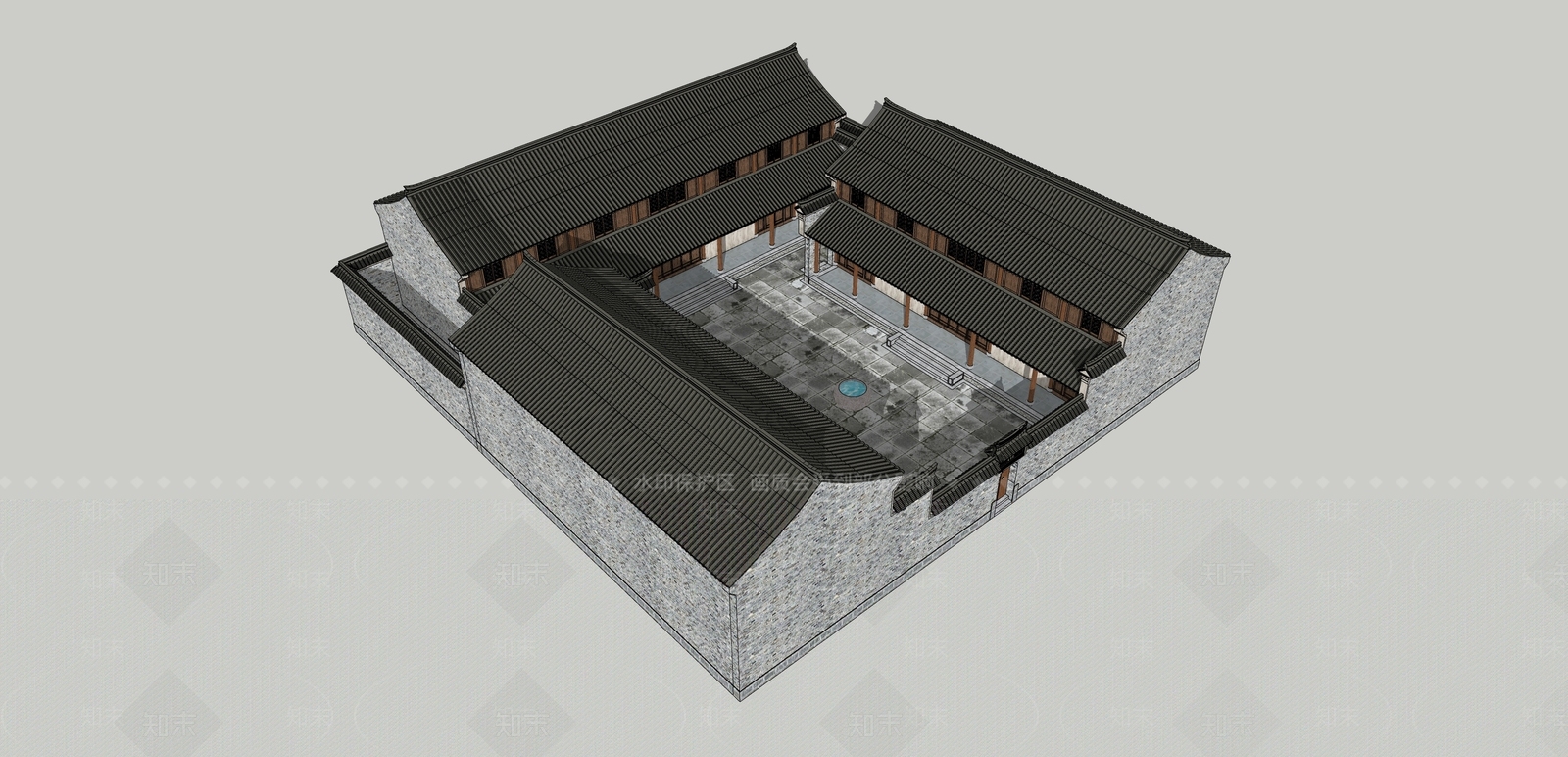 中式新中式古建筑SU模型下载【ID:1203611536】