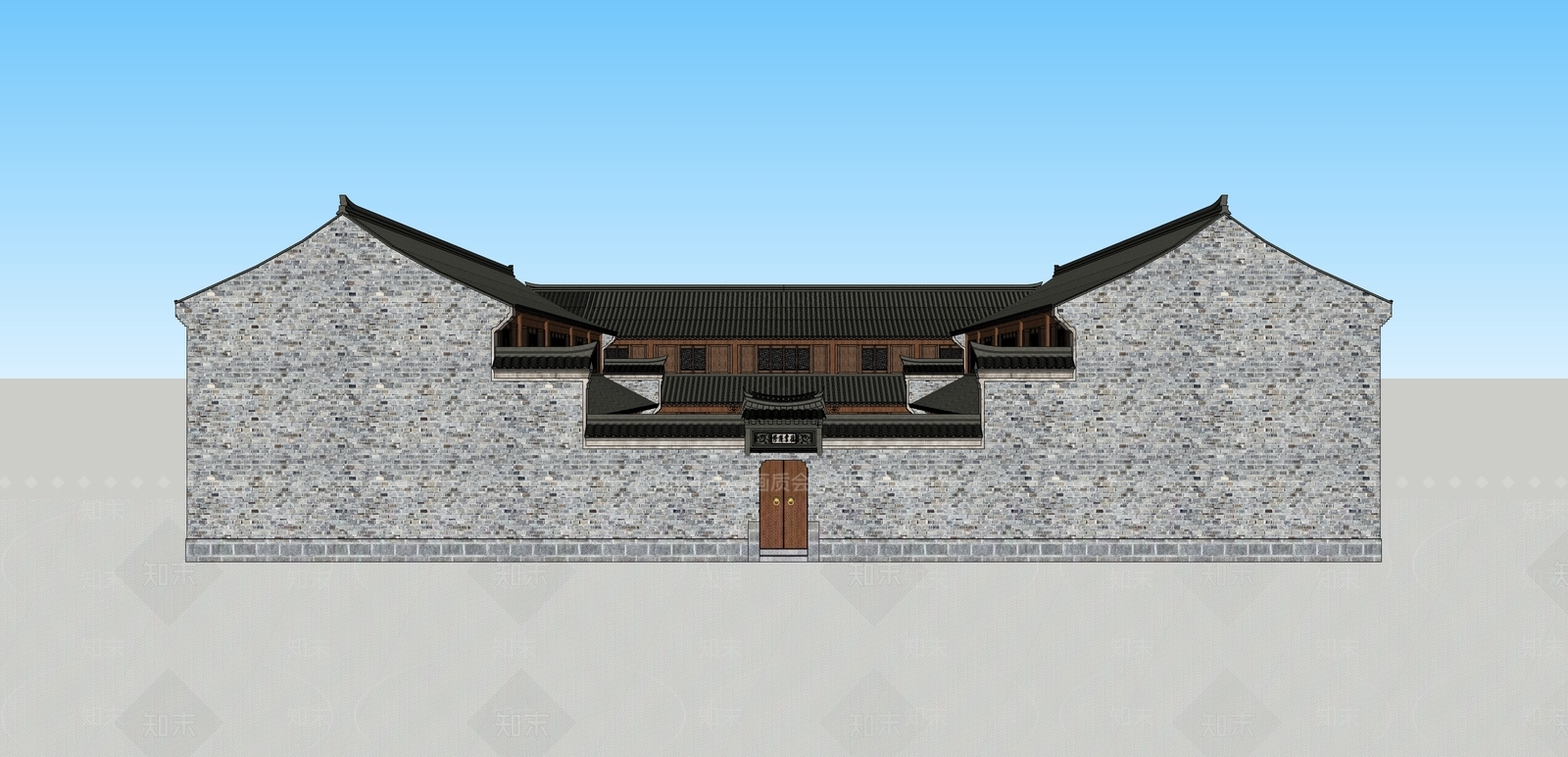中式新中式古建筑SU模型下载【ID:1203611536】