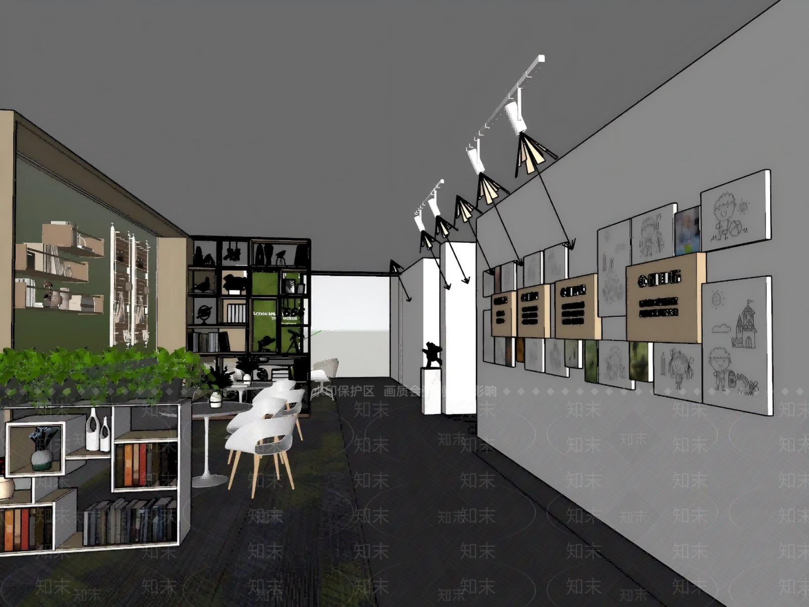 现代原木办公走廊SU模型下载【ID:1203615405】