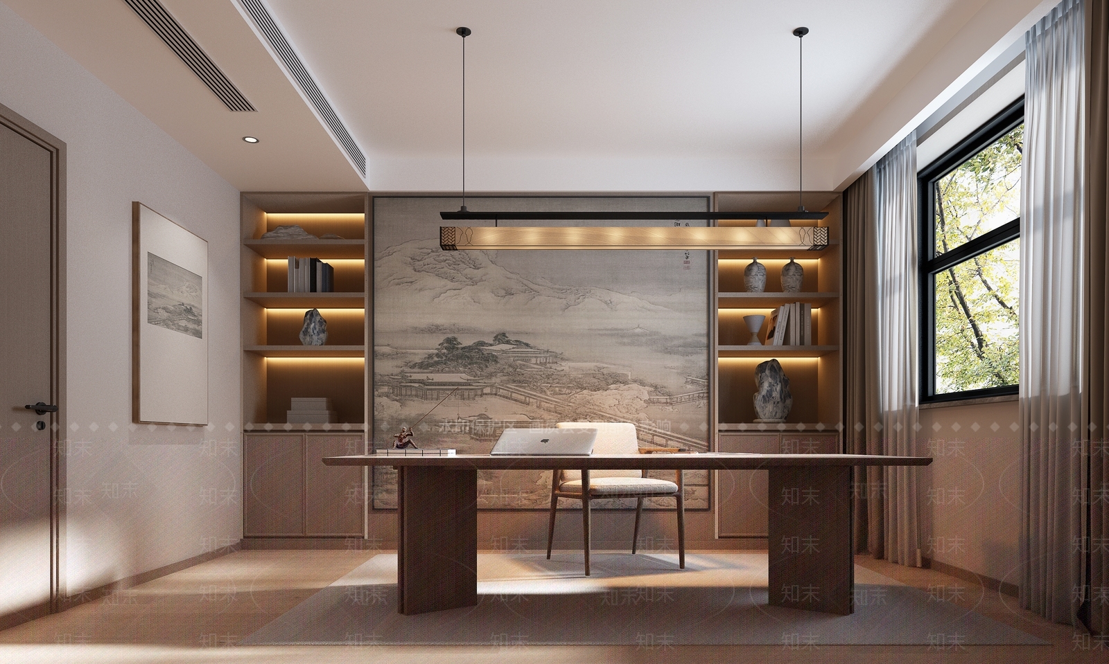 现代新中式书房3D模型下载【ID:1203613465】