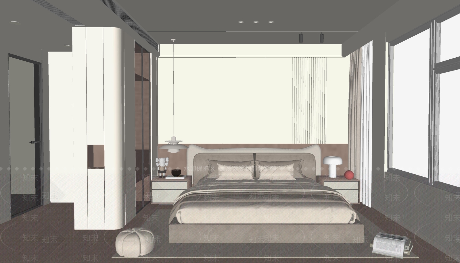 现代奶油家居卧室SU模型下载【ID:1203615839】