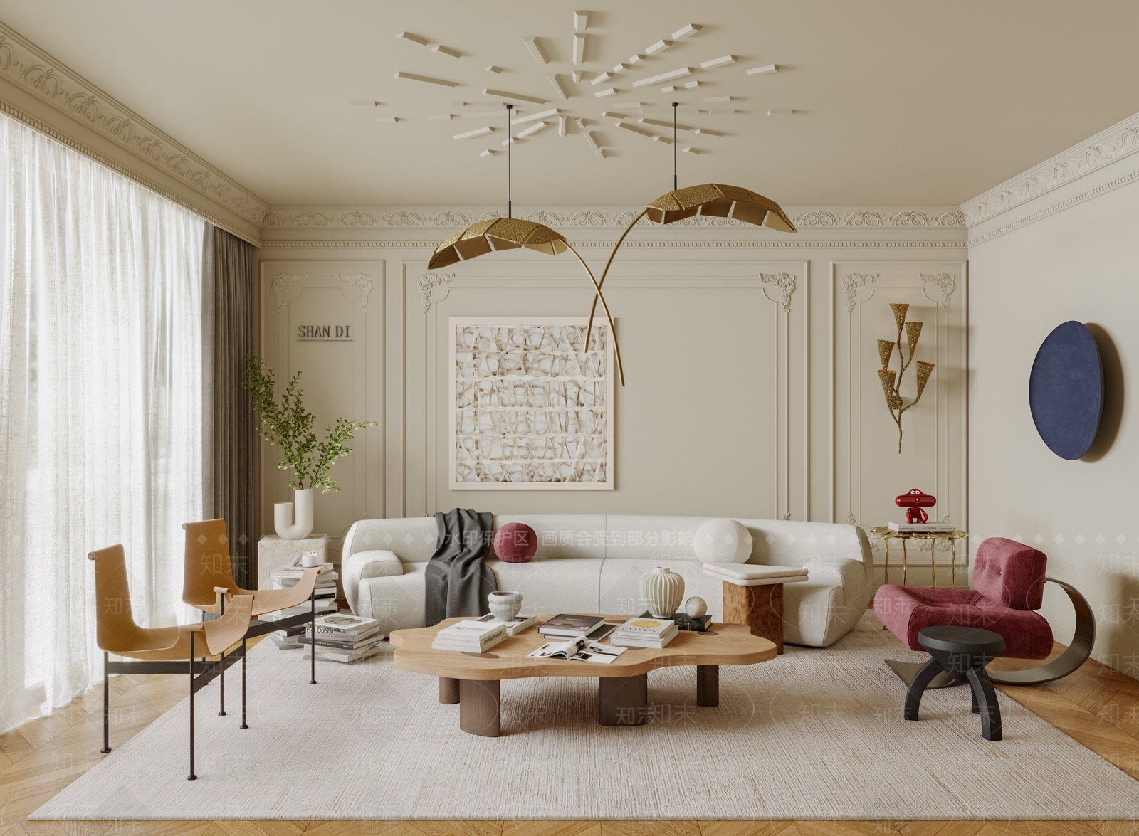 轻奢法式家居客厅3D模型下载【ID:1203618884】