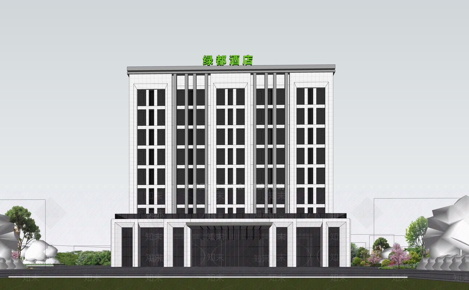 现代简约酒店建筑SU模型下载【ID:1203619435】