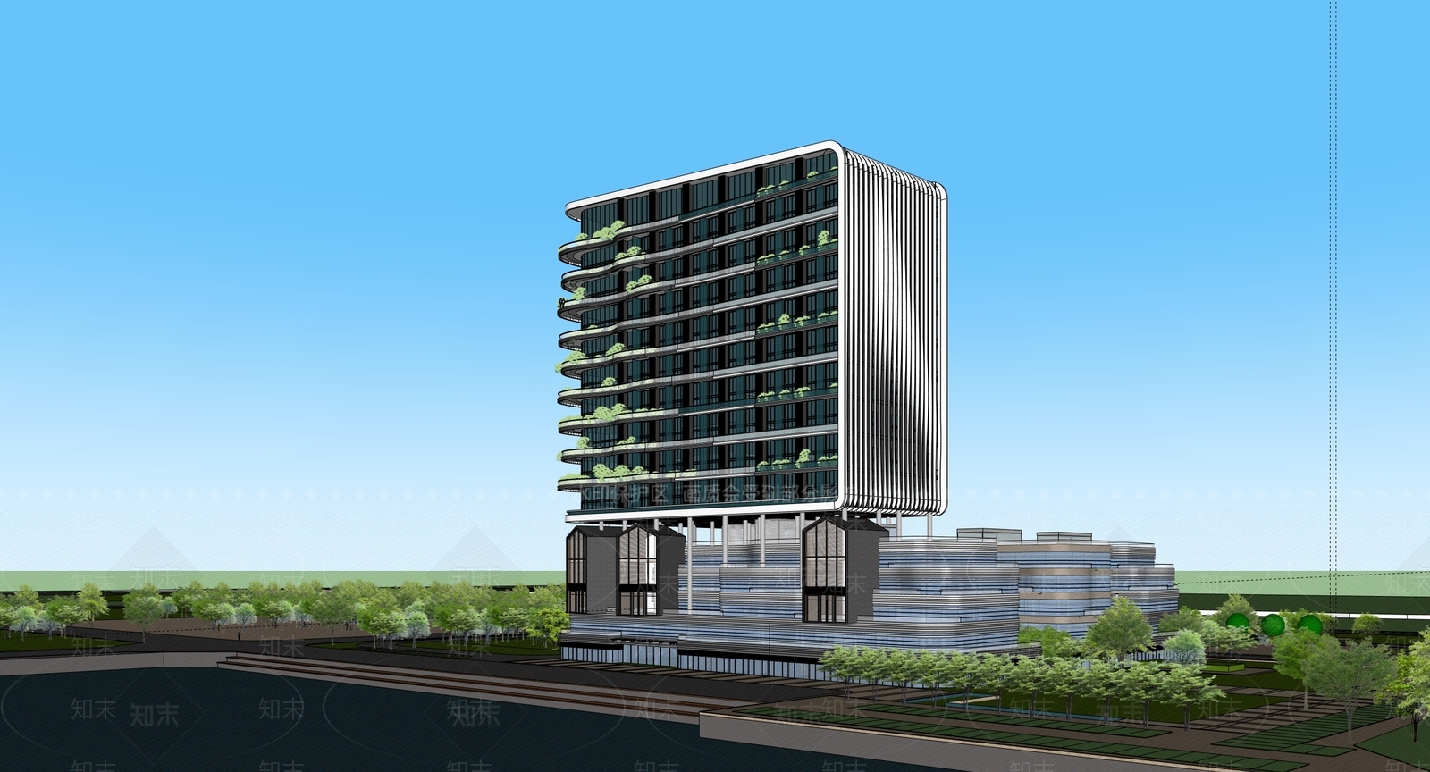 现代酒店建筑SU模型下载【ID:1203620681】