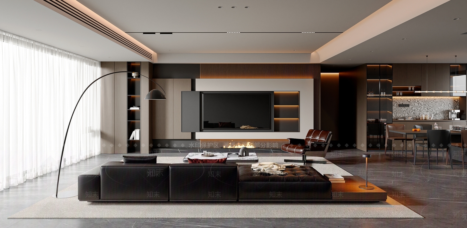 现代意式客餐厅3D模型下载【ID:1203621931】