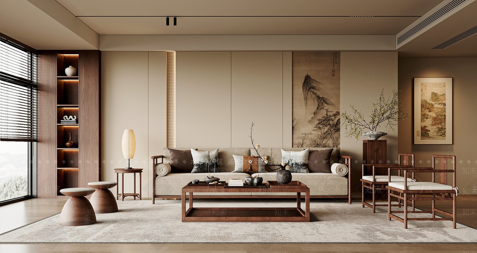 新中式中式宋式客厅3D模型下载【ID:1203621918】