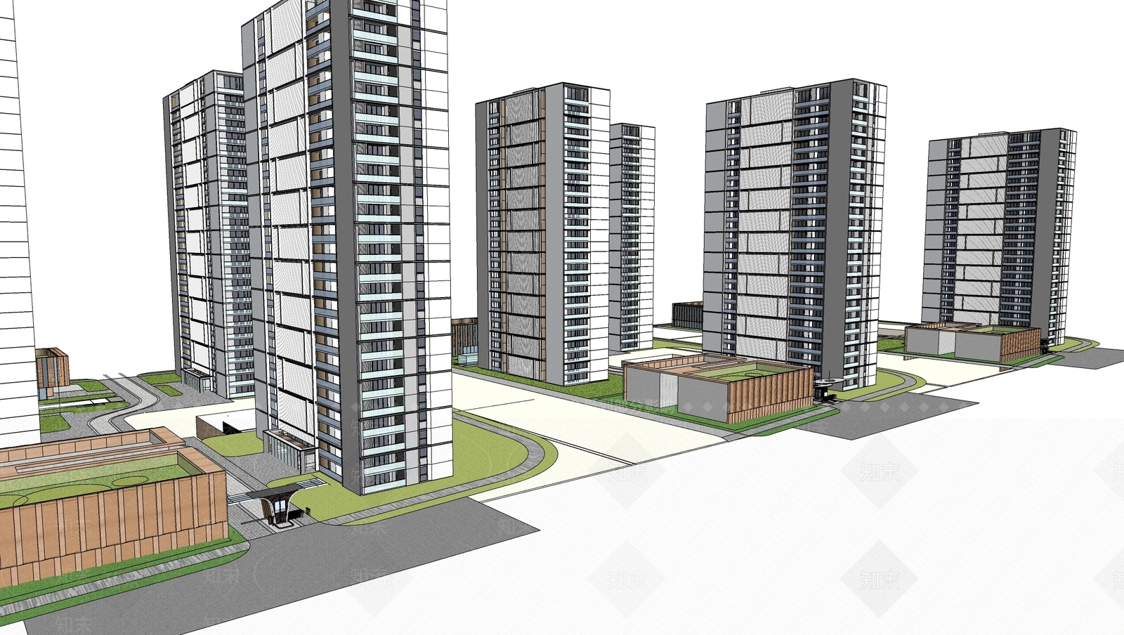 现代小区建筑SU模型下载【ID:1203623506】