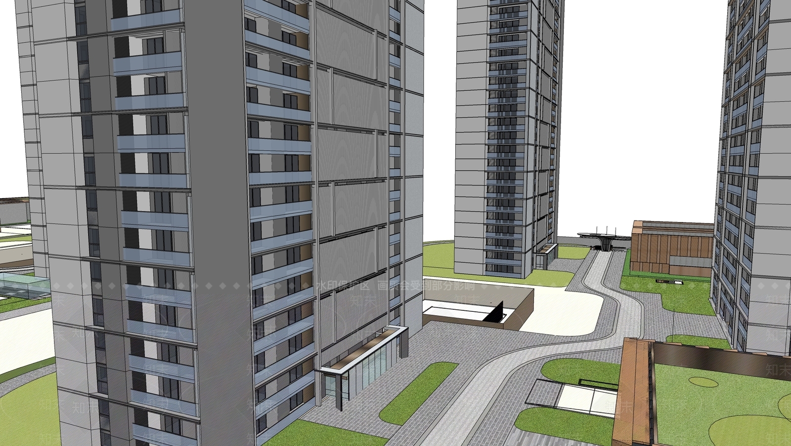现代小区建筑SU模型下载【ID:1203623506】